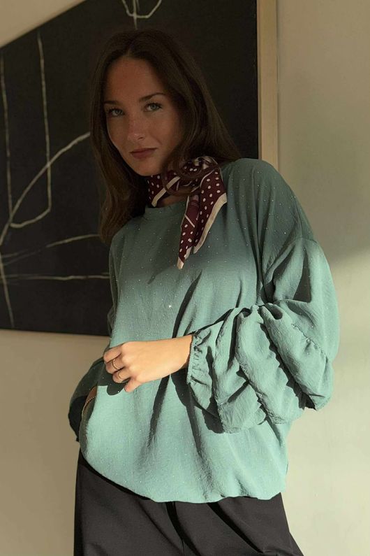 Stella Micro Stud Ruffle Blouse Sage /15